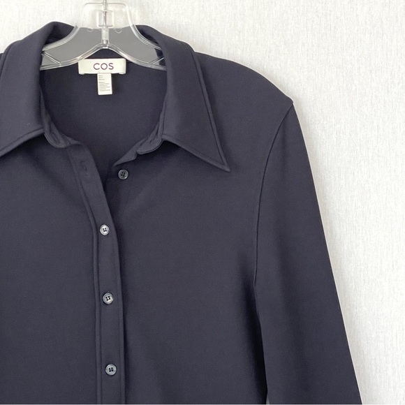 COS Exaggerated Collar Button Up Jersey Shirt in Navy Blue Small - Picture 7 of 12